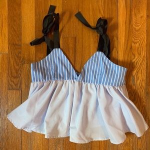 Blue Flowy shoulder tie tank